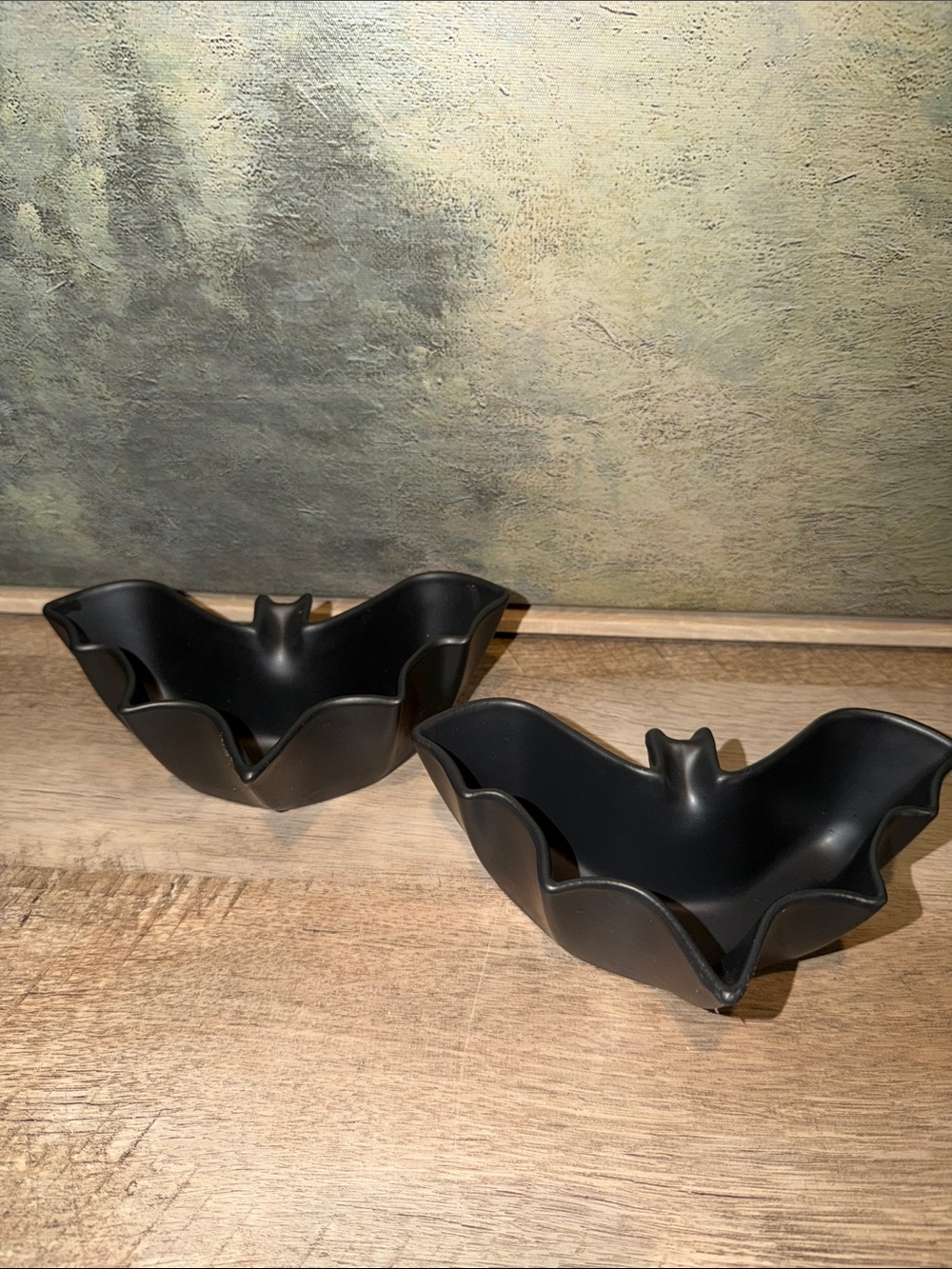 Pottery Barn Black and Cream Bat-Shaped Decorative Bowls